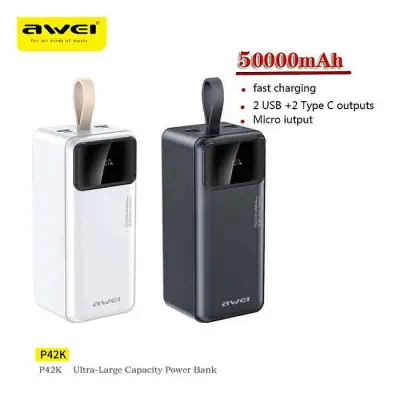 Awei P42K Power Bank 50000mAh Portable For iPhone14 13 12 pro Xiaomi 22.5W PD Fast Charger